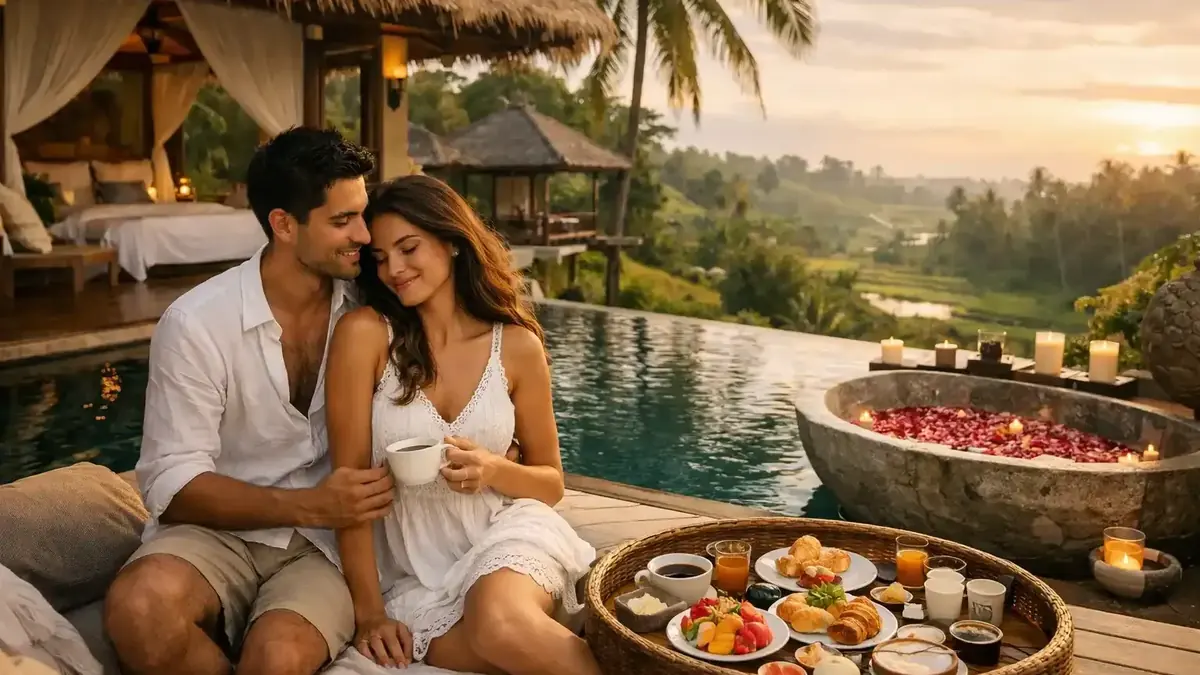 Floating breakfast tray in a private villa pool