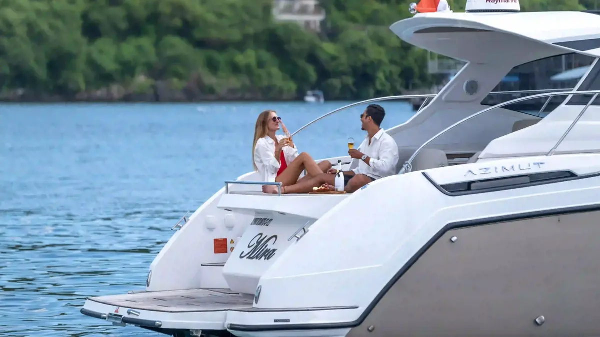Charter boat under way on open blue water
